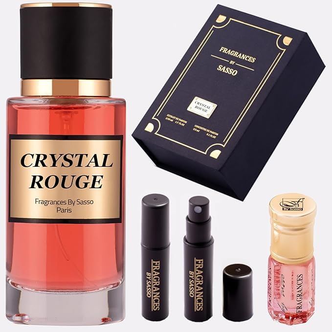 CRYSTAL ROUGE - Luxury Perfume Gift Set Long-Lasting Niche Fragrance Extrait de Parfum 50ml Perfume Oil 3ml Bonus 2 Samples Unisex Scent Inspired by Iconic Perfumes