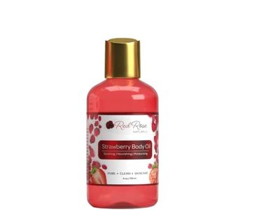 Red Rose Naturals Strawberry Body Oil, Natural Body Oil For Women, Shower and Bath Perfume, Hydrating Deep Moisturizing, Reduce Dry Skin, Long Lasting Fragrance, Vegan - 4 fl. oz