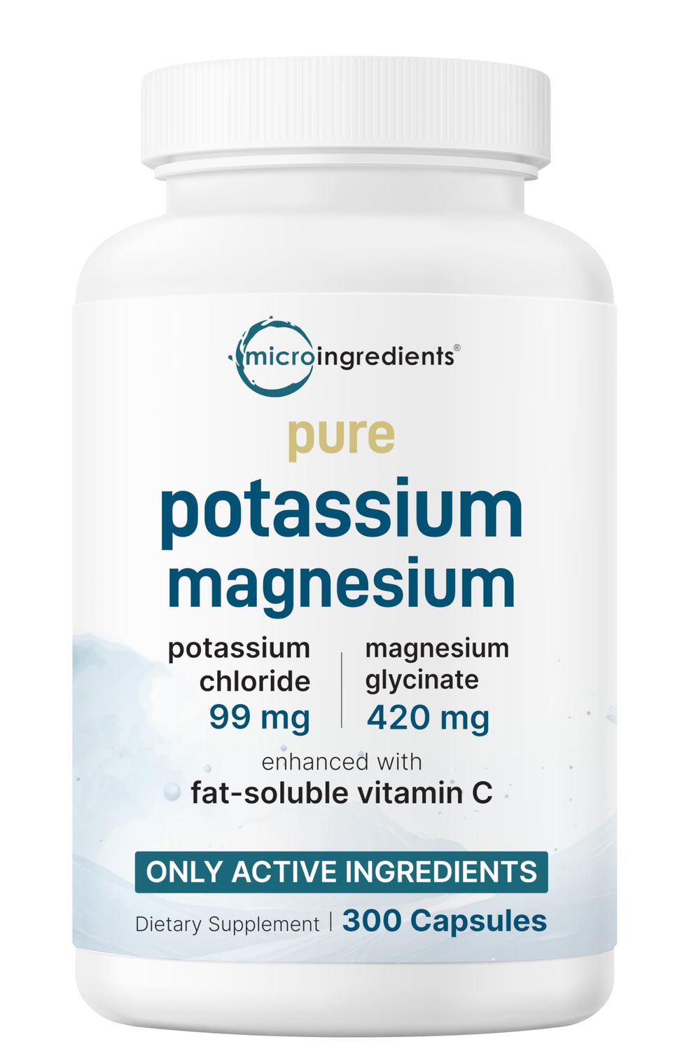 Pure Potassium Magnesium Supplement 300 Capsules with High Absorption Fat-Soluble Vitamin C Chloride Glycinate Mineral Electrolyte Complex Only Active Ingredients Filler Free