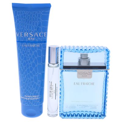 Versace Man Eau Fraiche by Versace for Men - 3 Pc Gift Set 3.4oz EDT Spray, 10ml EDT Spray, 5oz Bath and Shower Gel