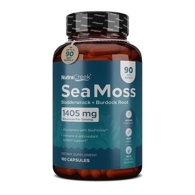 NutraCreek Sea Moss Irish Sea Moss Capsules with Bladderwrack, Burdock Root BioPerine for Absorption. Prebiotic Immune Support 90 Days Supply of Bladderwrack and Sea Moss Pills - 180 Capsules