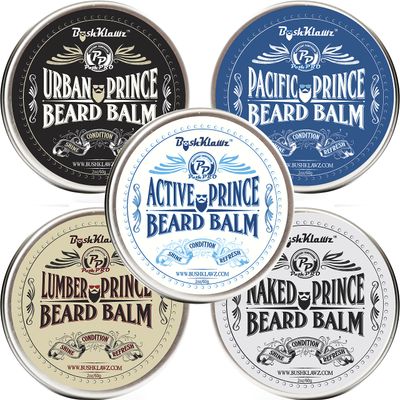 BushKlawz Beard Balm and Leave-in Conditioner, 5 Full Size 2.0 oz Balms - Urban, Lumber, Pacific, Naked Prince Fragrance Free, Premium Line, Great Gift for Christmas, Father&#39;s Day
