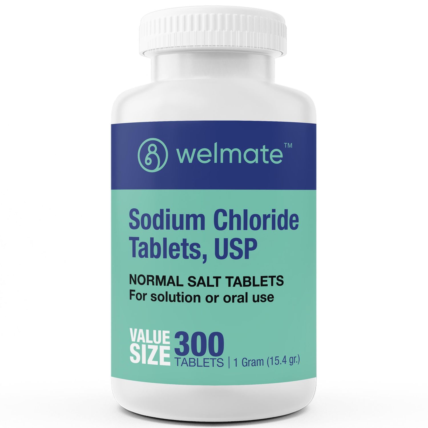 WELMATE Sodium Chloride Tablets, 300ct - Maintains Hydration Electrolyte Balance, 1000mg per Tablet, 15.4g Total, Tablet Form