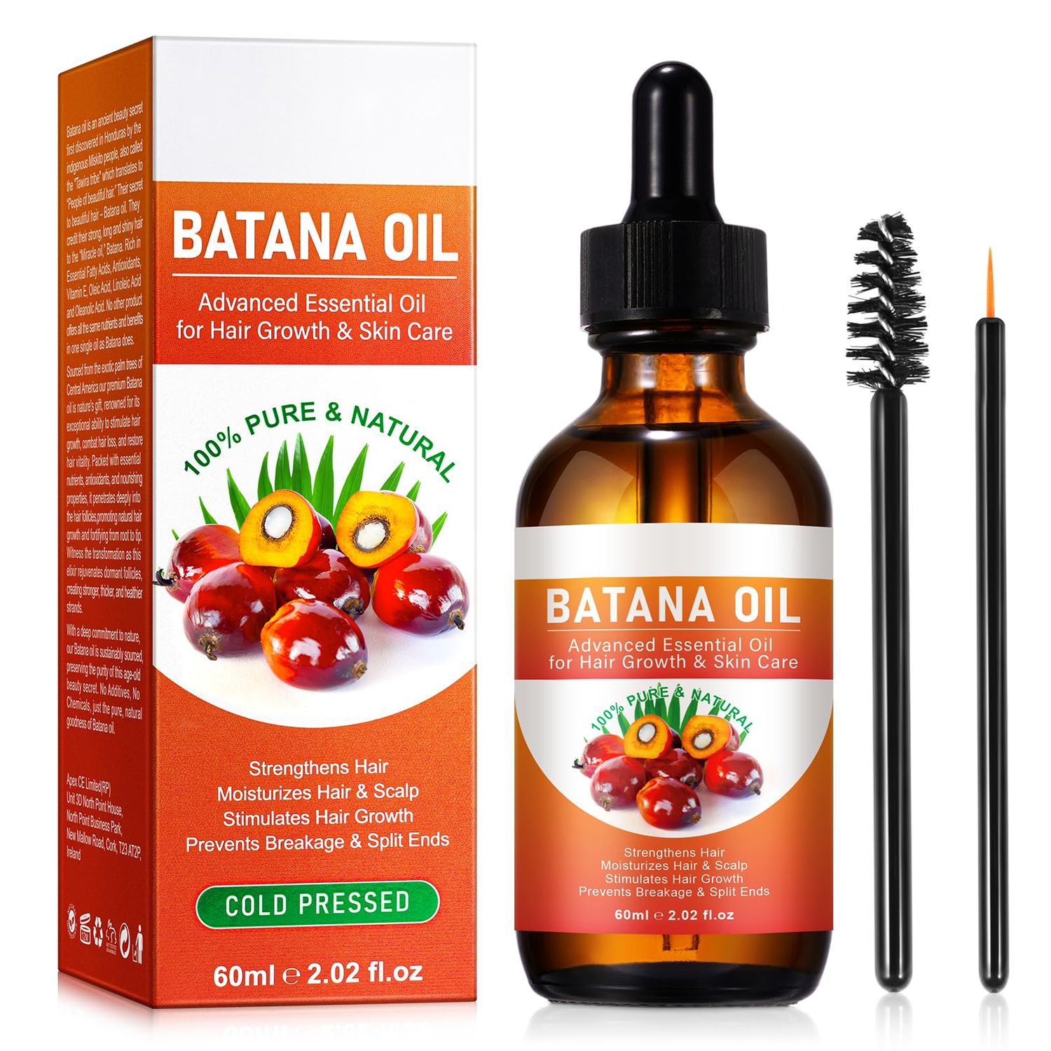 60ml Batana Oil for Hair Growth, 100 Cold Pressed Unrefined Pure Organic Batana Oil for Hair Loss, Repairs Dyness Damaged