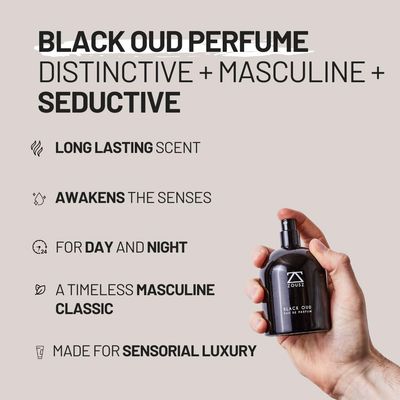 ZOUSZ Black Oud Eau De Parfum - Luxury Oud Perfume for Men with Black Oud Wood Oil - Oud Fragrance with Sandalwood, Cedarwood Patchouli Scent Gift for Men