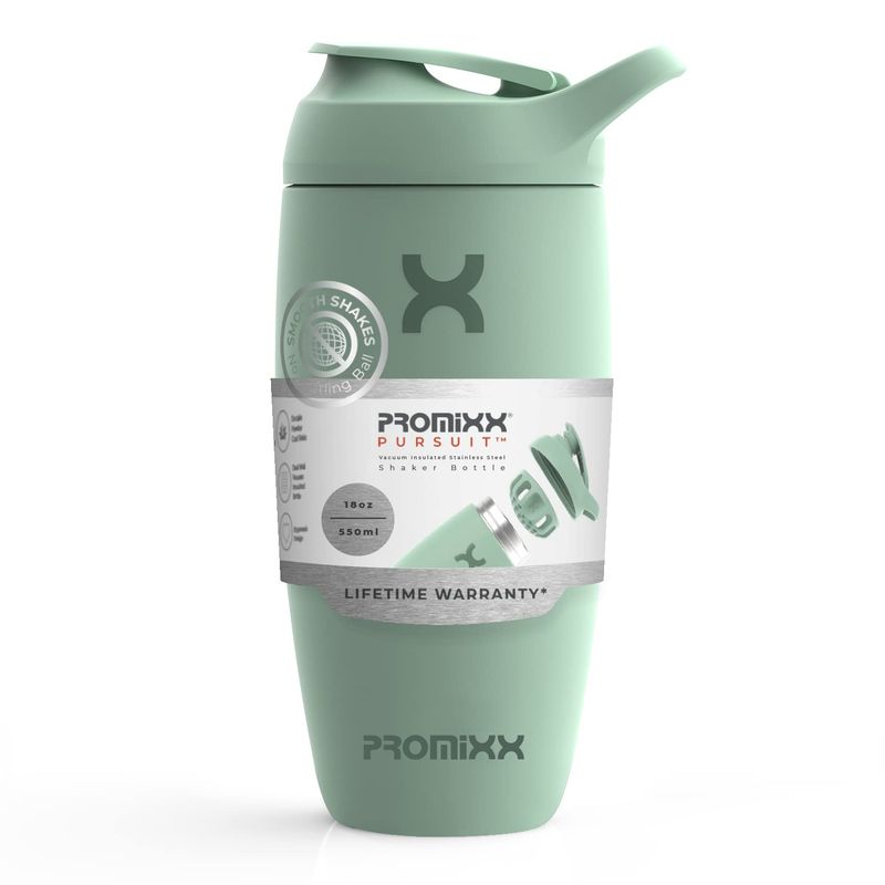 Promixx Pursuit Shaker Bottle Insulated Stainless Steel Water Bottle and shaker Cup, 18oz, Seagrass Green