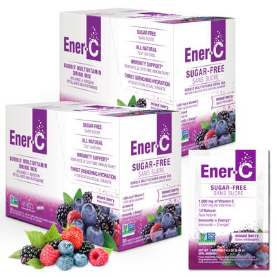 Ener-C Sugar Free Multivitamin Drink Mix - Vitamin Powder for Water, Electrolytes Powder No Sugar, Hydration Boost Packets, Zero Sugar, Vitamin C B12 Supplement Liquid Mix - Mixed Berry, 60 Count