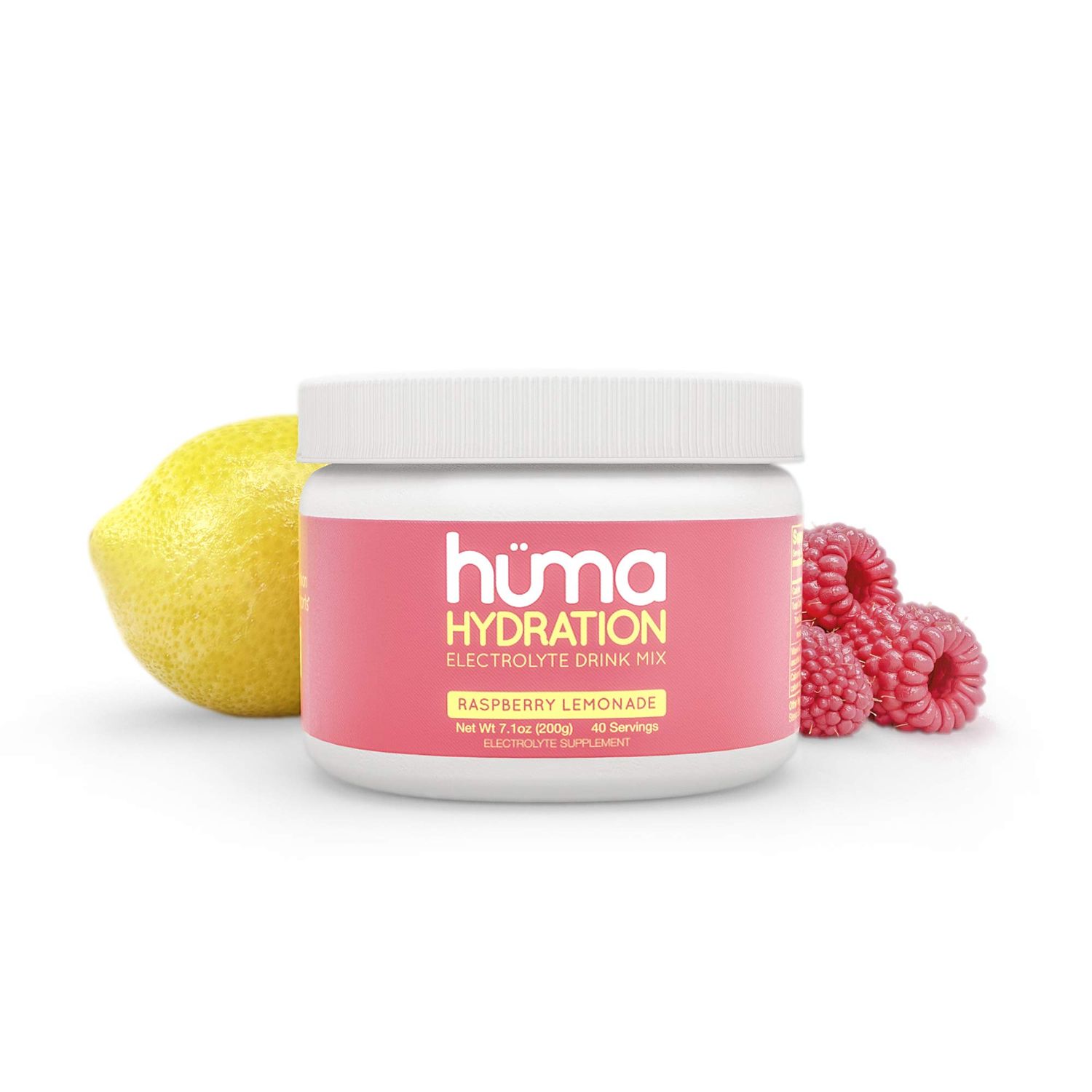 HUMA CHIA Hydration Drink Mix, Raspberry Lemonade 40 Servings - Low Calorie, High Electrolyte Powder - 100 Natural, 1g Sugar, 10 Cal