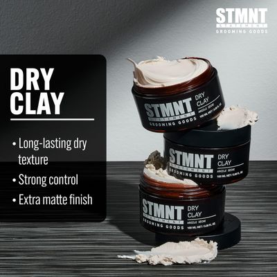STMNT Grooming Goods Dry Clay, 3.38 oz Extra Matte Finish Super Strong Control Easy to Wash Out