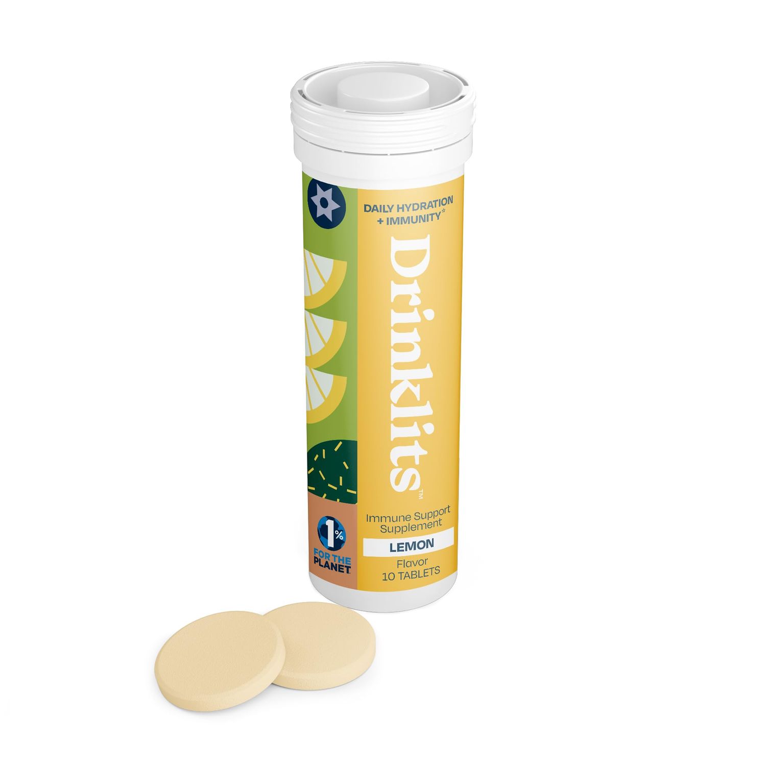 Drinklits Lemon Daily Immune Support Tablets 0g Sugar - Vitamin C - Electrolytes - Botanical Blend Single Tube (10 TabletsServings)