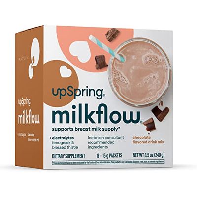 UpSpring Milkflow Electrolyte Breastfeeding Supplement Drink Mix with Fenugreek Chocolate Flavor Lactation Supplement to Promote Healthy Breast Milk Supply Restore Electrolytes 16 Drink Mixes