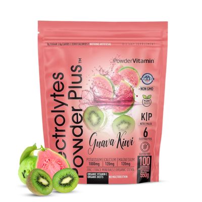 PowderVitamin Electrolytes Powder Plus (100 Servings) Guava Kiwi Electrolyte Powder, Zero Calorie, Keto, 0 Sugar, No Maltodextrin, 1000mg Potassium, 120mg Calcium, 120mg Magnesium, Hydration Powder