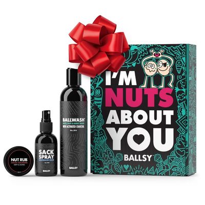 Ballsy Nuts About You Sack Pack, Men&#39;s Fresh Kit, Gift for Valentine&#39;s Day, Includes Ballwash, Sack Spray and NutRub, Drift Dunes