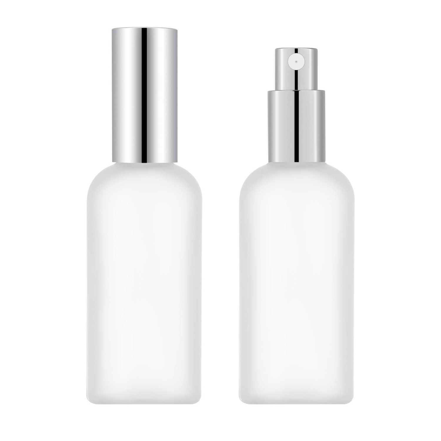 KOIBITO 3.4 Oz Glass Perfume Spray Bottle for Men Women. Refillable Frosted Glass Atomizer with Aluminum CapPump. Portable Fragrance Bottle for Perfume, Cologne, Moisturizing (2PCS, Silver)