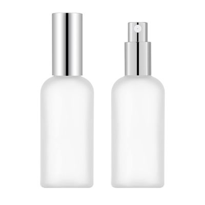 KOIBITO 3.4 Oz Glass Perfume Spray Bottle for Men Women. Refillable Frosted Glass Atomizer with Aluminum CapPump. Portable Fragrance Bottle for Perfume, Cologne, Moisturizing (2PCS, Silver)
