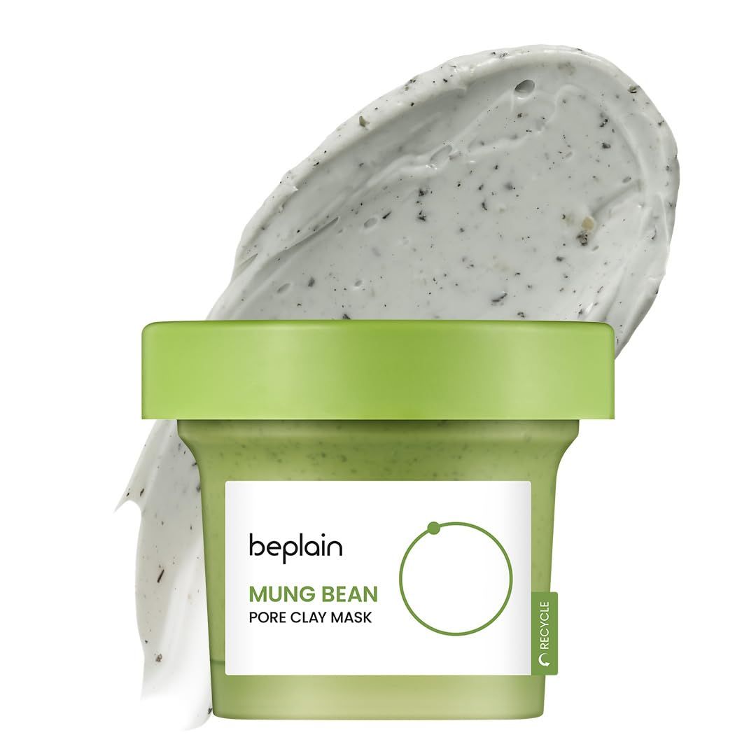 beplain Mung Bean Pore Clay mask (4.05 fl oz 120ml) Fragrance-Free Wash Off Mask for Blackhead Whitehead Care Quick 3 Minute to Gently Cleanse, Exfoliate and Tighten Pores Korean Skincare