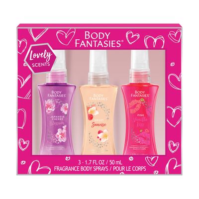Body Fantasies Body Spray Holiday Gift Set for Her - 3 Piece Lovely Scents Sampler, Perfect for Stocking Stuffers