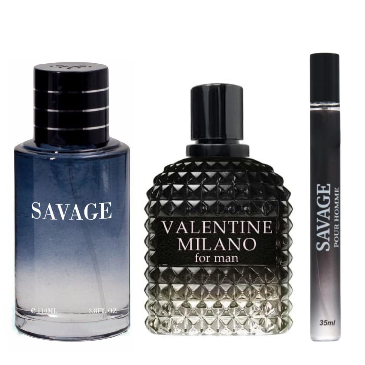 Lomitin Savage and Valentine Milano Cologne for Men - Eau De Parfum Natural Spray, 3.4 Fl Oz Each, Pack of 3 Combo Set