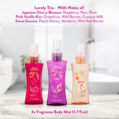 Body Fantasies Body Spray Holiday Gift Set for Her - 3 Piece Lovely Scents Sampler, Perfect for Stocking Stuffers