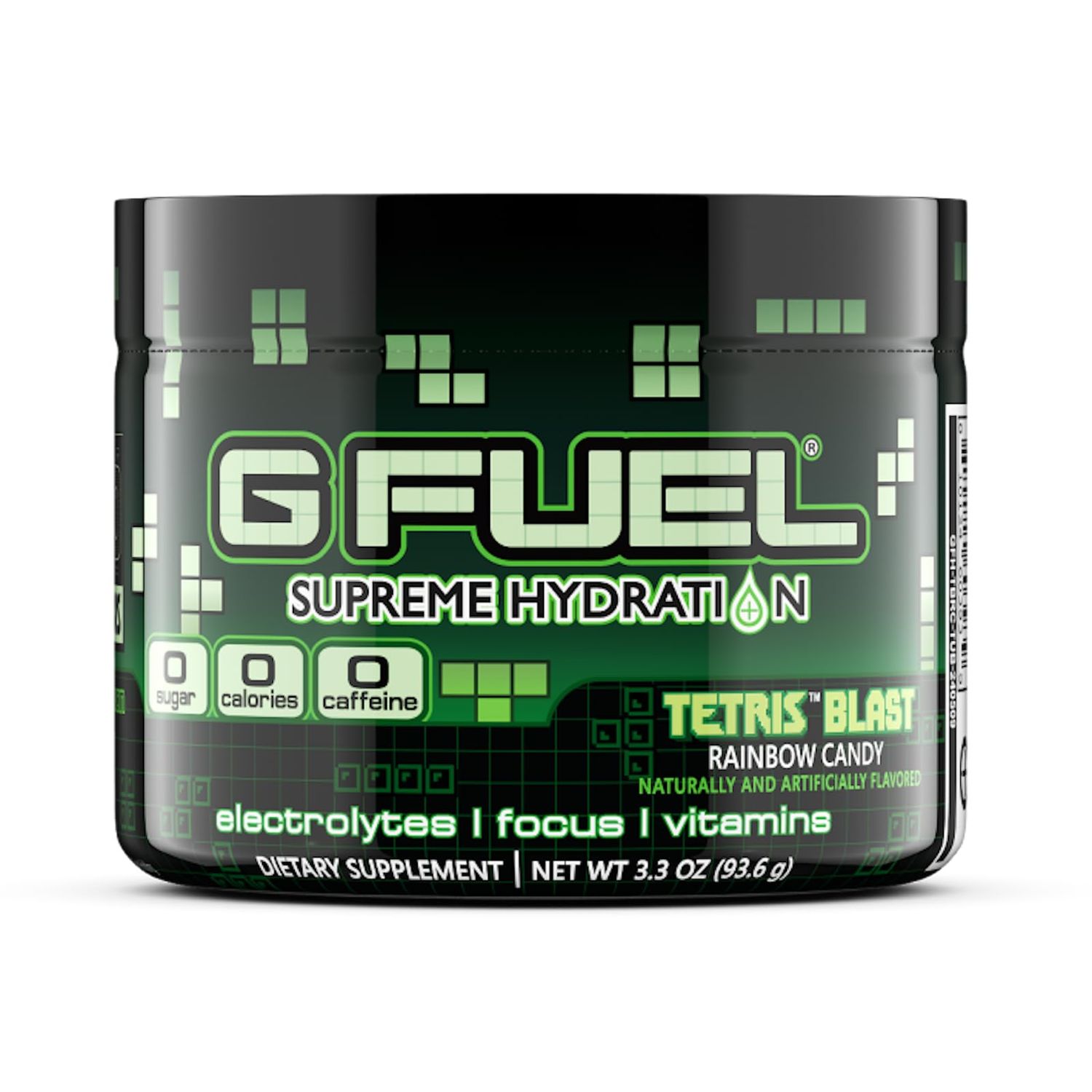 G Fuel Tetris Blast Electrolytes Powder, Water Mix for Hydration, Energy and Focus, Sugar Free, Zero Caffeine Supplement with Essential Minerals, Rainbow Candy Flavor, 3.3 oz (30 Servings)