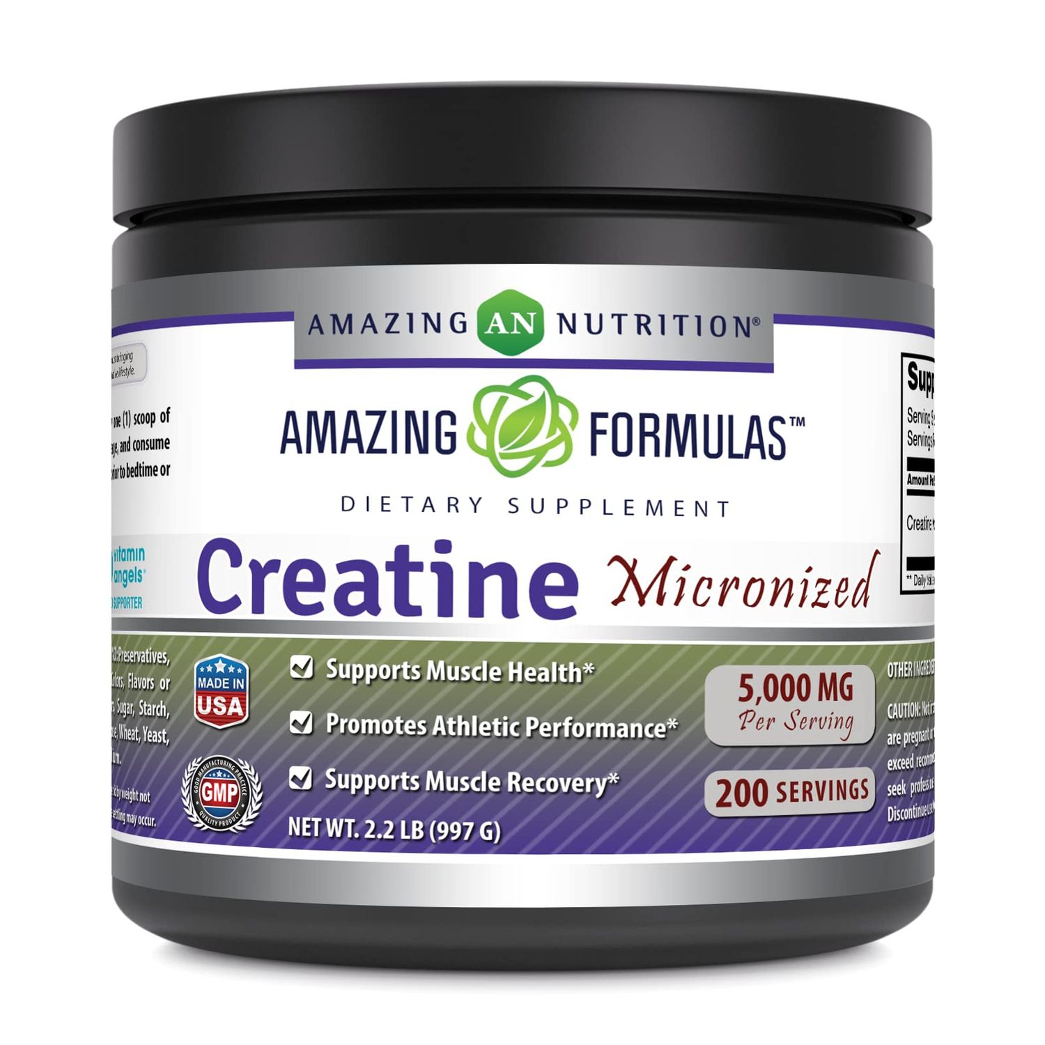 Amazing Formulas Micronized Creatine Monohydrate Supplement 5000 Mg Non-GMO Gluten Free Made in USA (2.2 Lb, Unflavored)