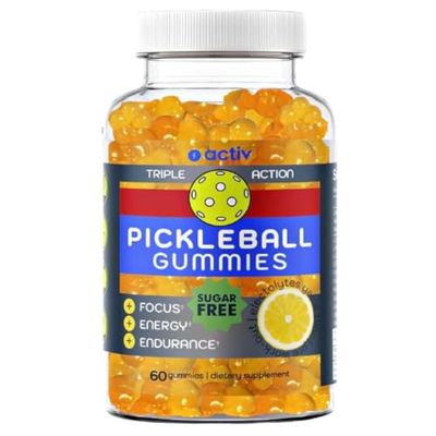 Pickleball Gummies Triple Action Endurance Focus Energy With 5 Electrolytes and Vitamin B Vegan and Keto Non-GMO Game-Time readiness and endurance Lemon Sugar Free gummies 60 ct