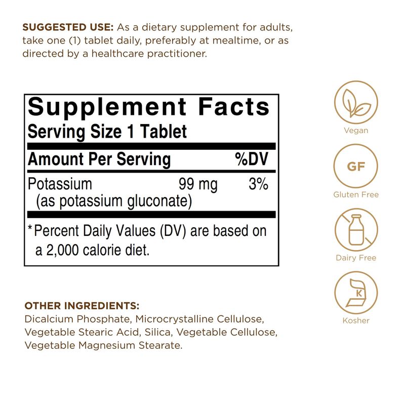 Solgar Potassium - 250 Tablets - Nerve Muscle Health, Promotes Electrolyte Balance - Vegan, Gluten Dairy Free, Kosher - 250 Servings