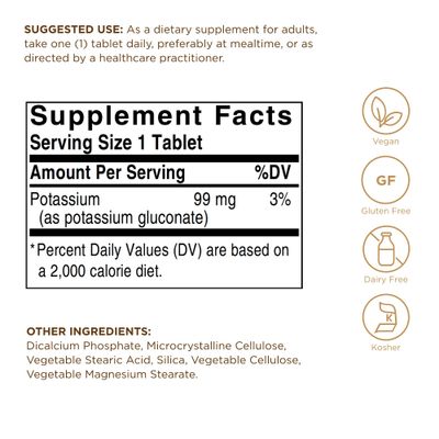 Solgar Potassium - 250 Tablets - Nerve Muscle Health, Promotes Electrolyte Balance - Vegan, Gluten Dairy Free, Kosher - 250 Servings