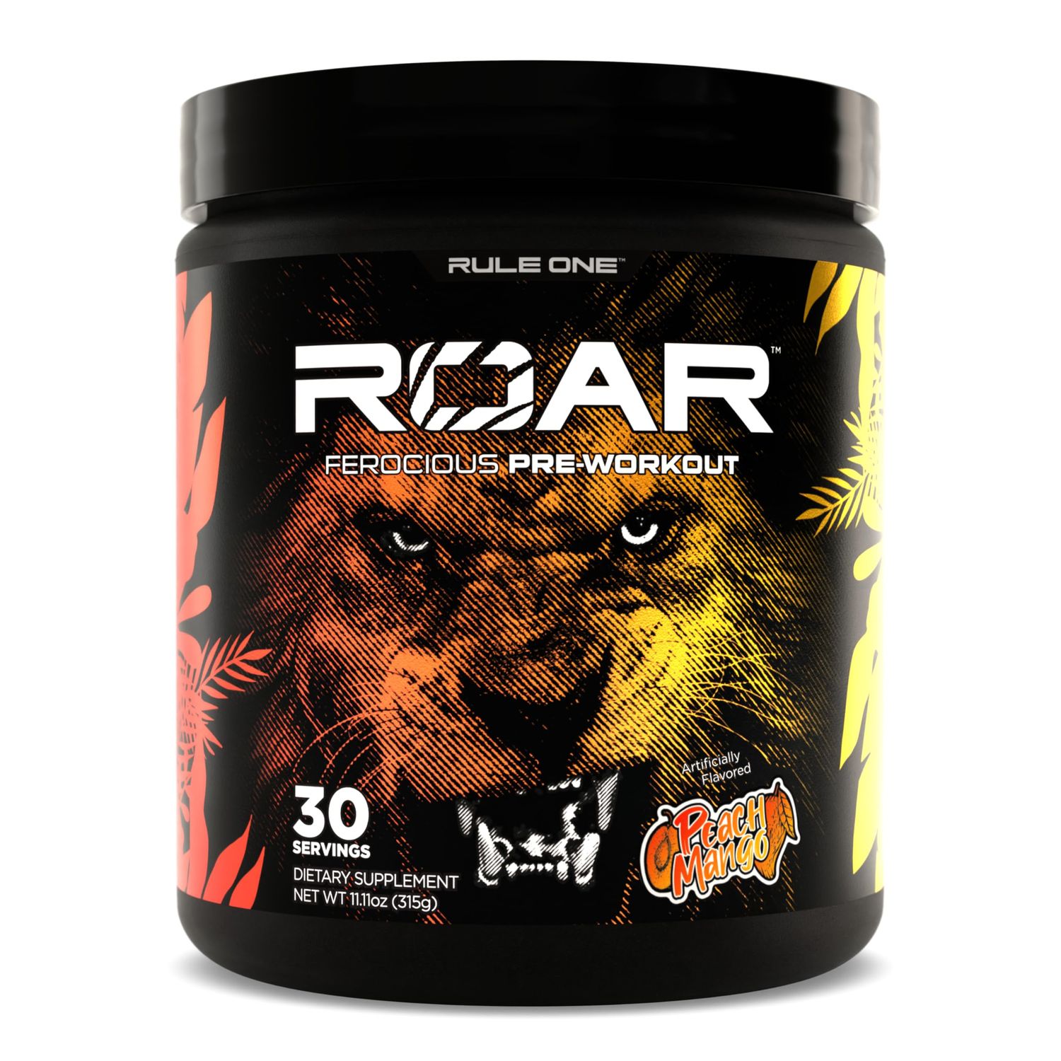 Rule 1 R1 Roar - Pre-Workout Powder with Creatine, Beta-Alanine, Citrulline, Electrolytes Caffeine (30 Servings, Peach Mango)