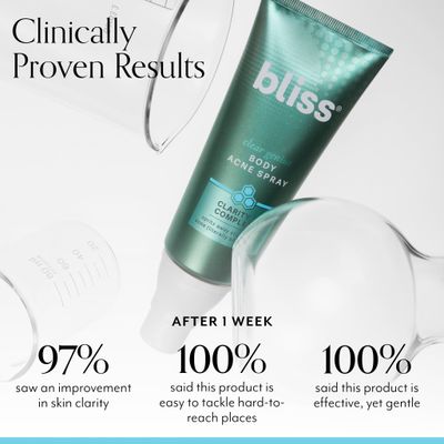 Bliss Clear Genius Body Acne Spray - 3.5 Fl Oz - Maximum Strength 2 Salicylic Acid Niacinamide - Targets Body Acne Prevents Future Breakouts - Post Workout - Clean - Vegan Cruelty-Free