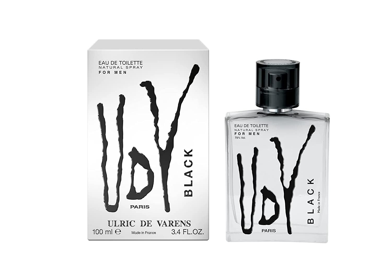 Ulric De Varens BLACK - Eau De Toilette for Men - Modern, Classic, Citrusy Scent - Woody, Adventurous Notes of Bergamot, Green Apple, White Flower, and Musk - Ideal For A Daily Fragrance- 3.4 Fl Oz