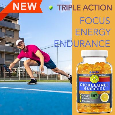 Pickleball Gummies Triple Action Endurance Focus Energy With 5 Electrolytes and Vitamin B Vegan and Keto Non-GMO Game-Time readiness and endurance Lemon Sugar Free gummies 60 ct