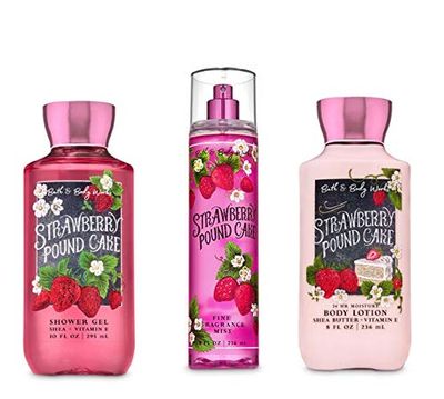 Bath and Body Works - Strawberry Pound Cake - Daily Trio - Shower Gel, Fine Fragrance Mist Super Smooth Body Lotion- New 2020