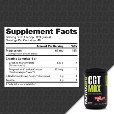 NutraBio CGT-MAX Powder- Creatine, Glutamine and Taurine to Support Muscle Recovery and Strength - 40 Servings - Tropical Fruit Punch