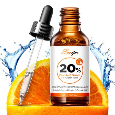 Pure Natural Skin Brightening Anti Aging 20 Vitamin C Serum, Collagen Peptide Infused Face Serum for Deep Hydration, All-in-One Serum with Niacinamide, Retinol, Hyaluronic Acid, 2.02 Fl Oz