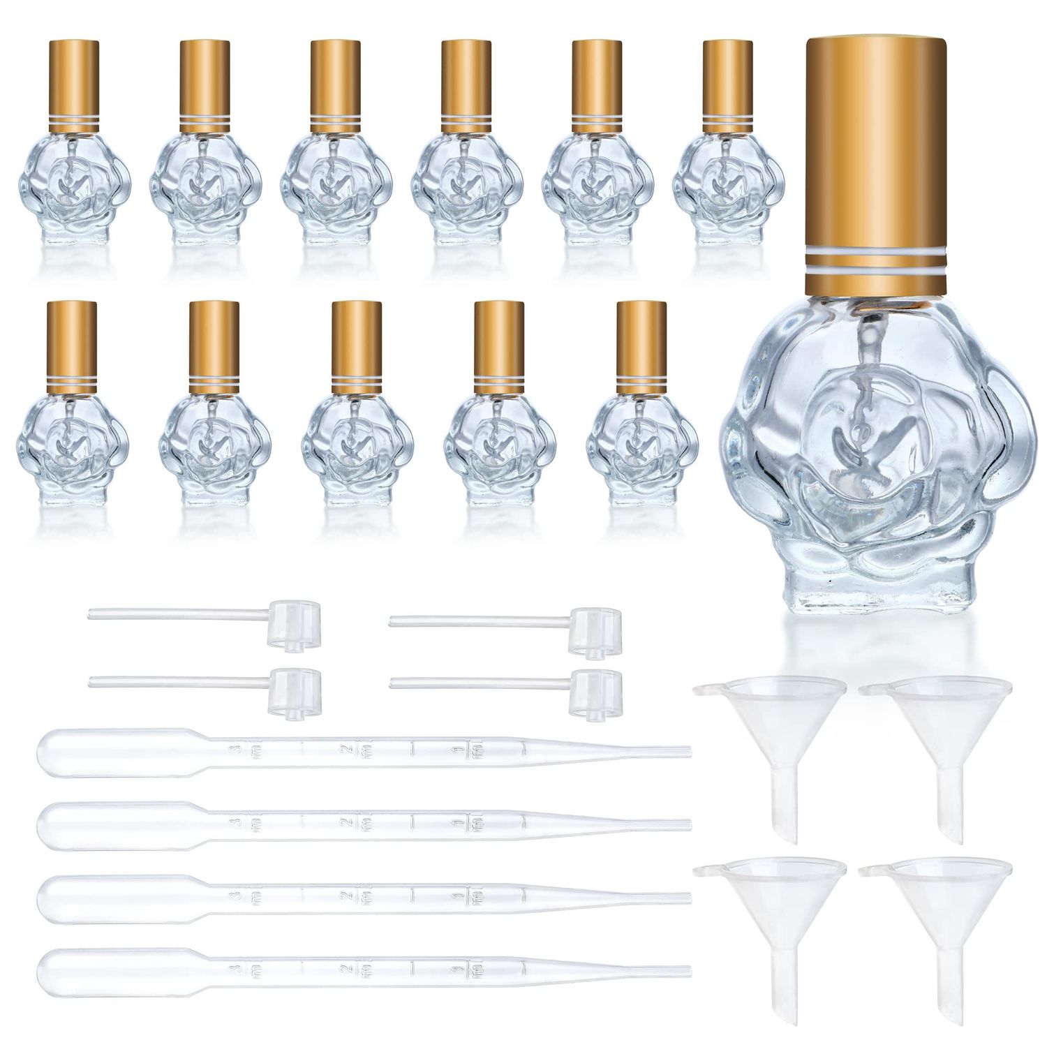 YU FENG 12pcs 10ml Glass Perfume Atomizer Bottle Empty Refillable Glass Spray Bottle With Funnels Pipettes Dispensers Portable Fragrance Bottle for Travel,Party