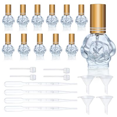 YU FENG 12pcs 10ml Glass Perfume Atomizer Bottle Empty Refillable Glass Spray Bottle With Funnels Pipettes Dispensers Portable Fragrance Bottle for Travel,Party