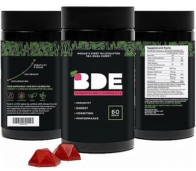 BDE Wildcrafted Sea Moss Gummy Maca Root, Beets, Lions Mane Mushroom, Vitamin D E - Vegan Collagen, Zinc, Immunity Detox, Gut Health - 60 Count