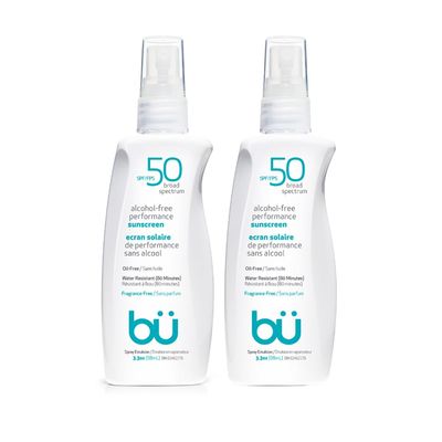 BU SPF 50 Sunscreen Spray for Face and Body, Fragrance Free Bundle, Clear, Non Greasy, Water Resistant, Sensitive Skin, 3.3 oz (2 Pack)