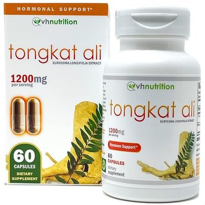 VH Nutrition TONGKAT ALI Extra Strength Hormone Support for Men 200 to 1 Blend Standardized Eurycoma Longifolia (LongJack) Extract Powder 60 Capsules