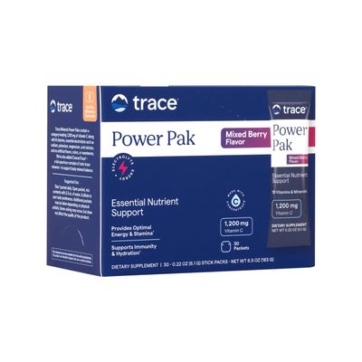 Trace Minerals Power Pak Electrolyte Powder Packets 1200 mg Vitamin C, Zinc, Magnesium Boost Immunity, Hydration and Natural Energy Mixed Berry 30 Packets