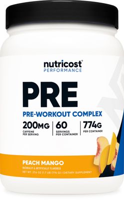 Nutricost Pre-Workout Complex Powder (60 Servings, Peach Mango) - Pre-Workout Supplement with Beta-Alanine, Taurine Amino Acids