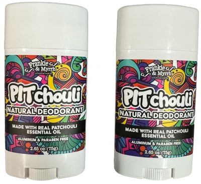 Frankie and Myrrh PITchouli 2 Pack Natural Patchouli Deodorant for Women and Men Real Essential Oils Aluminum Free-Baking Soda, Coconut Oil and Shea Butter (2.56 oz) Paraben and Phthalate Free