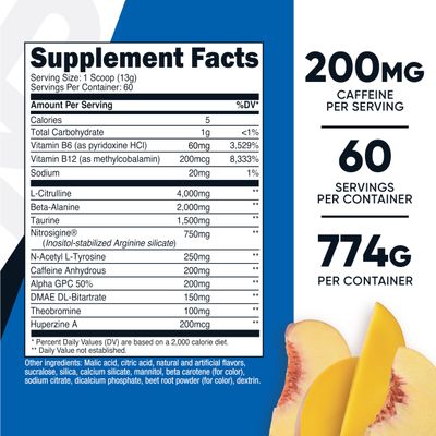 Nutricost Pre-Workout Complex Powder (60 Servings, Peach Mango) - Pre-Workout Supplement with Beta-Alanine, Taurine Amino Acids