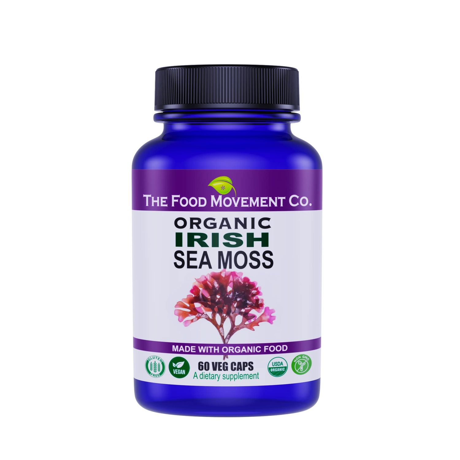 Irish Sea Moss, Organic Prebiotic Food, Over 70 Trace Minerals, Supports Healthy Elimination, Digestion and Immune Support (60)