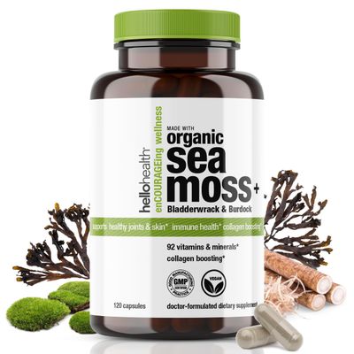 Organic Irish Sea Moss Capsules Wildcrafted Sea Moss, Burdock Root Bladderwrack Prebiotic Super Food for Immune Support, Thyroid Support, Natural Energy, -120 Caps