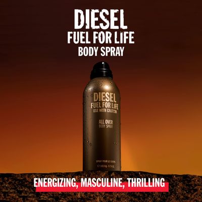 DIESEL Fuel For Life - Body Spray for Men - Woody, Ambery - With Notes of Anise, Lavender Woody Amber 6.76 Fl.Oz.