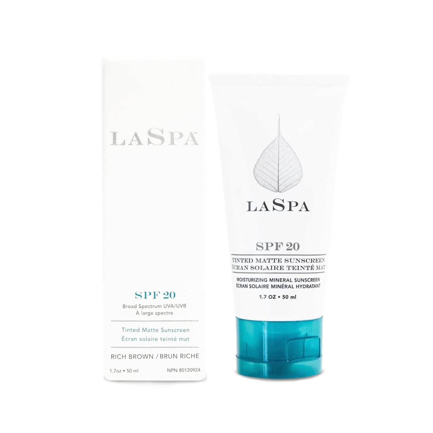 SPF20 Tinted Mineral Sunscreen by LASPA Broad Spectrum UVA UVB Protection Non-Comedogenic Fragrance-Free Hypoallergenic Matte Finish, 5 Shades For All Skin Tones (Rich Brown) 1.07oz