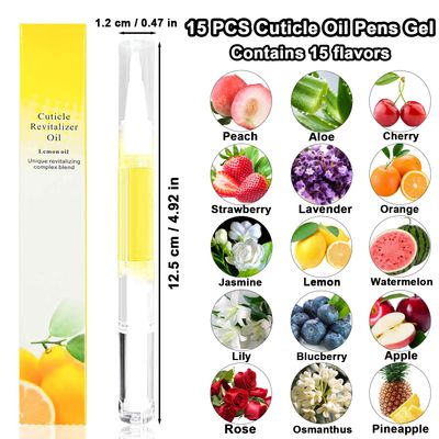 xlehoely 15 PCS Cuticle Oil Pen,Nail Oil Cuticle Pens for Nails Moist and Treatment,15 Fruit Plant Fragrance Cuticle Repair Oil Pen for Nail Care,Nail Cuticle Oil Pen Nourishment Polish with Vitamins