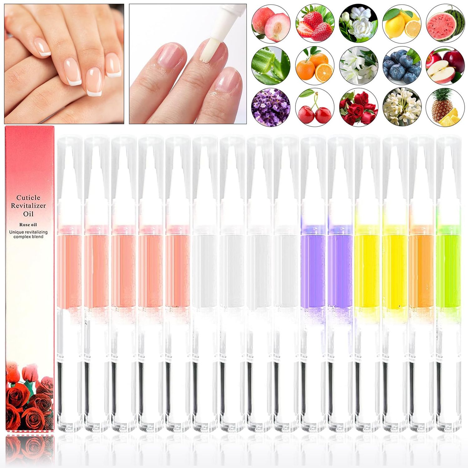xlehoely 15 PCS Cuticle Oil Pen,Nail Oil Cuticle Pens for Nails Moist and Treatment,15 Fruit Plant Fragrance Cuticle Repair Oil Pen for Nail Care,Nail Cuticle Oil Pen Nourishment Polish with Vitamins